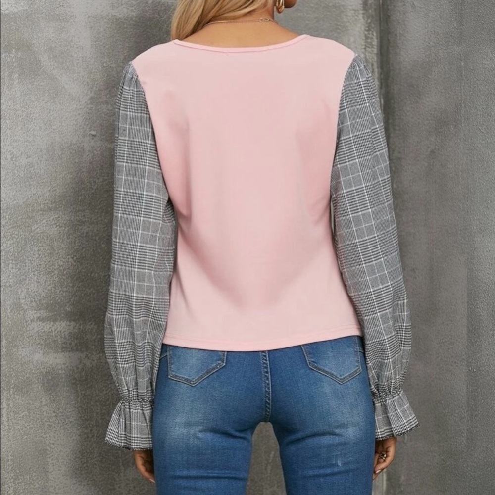 ✌🏼 #1351 Pastel Color Block Ruffled Sleeve Top - Picture 3 of 17